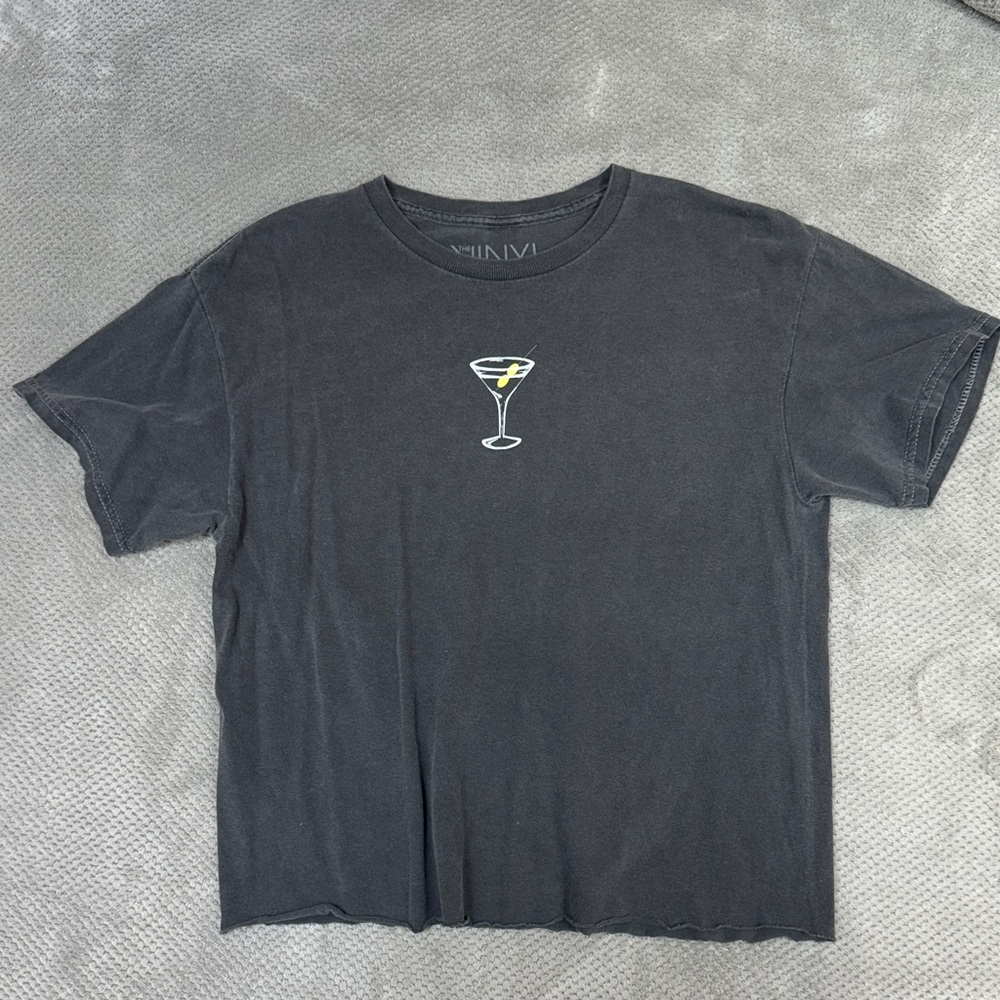 Chic Black Graphic Tee with Martini Design